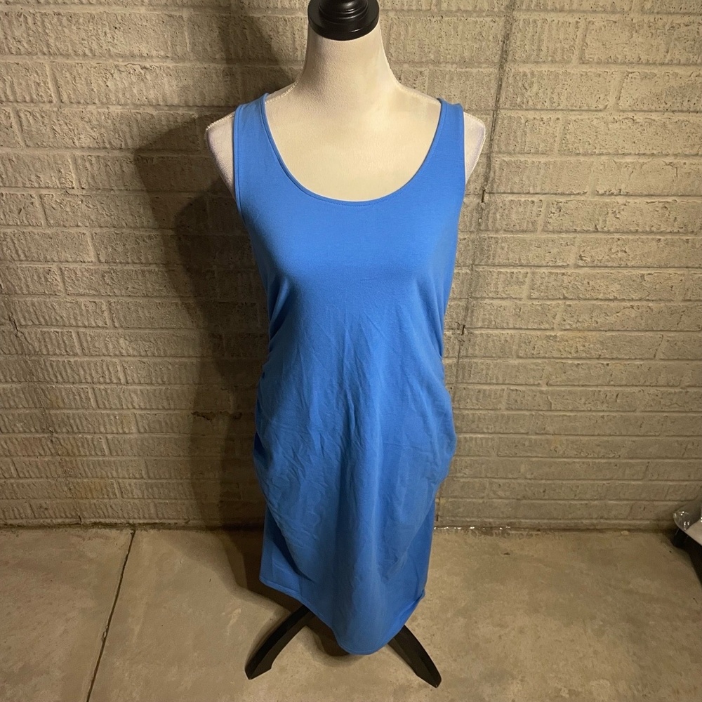 Isabel Maternity Blue Sleeveless Cinched Side Scoop Neck Tank Dress Size Largeโ